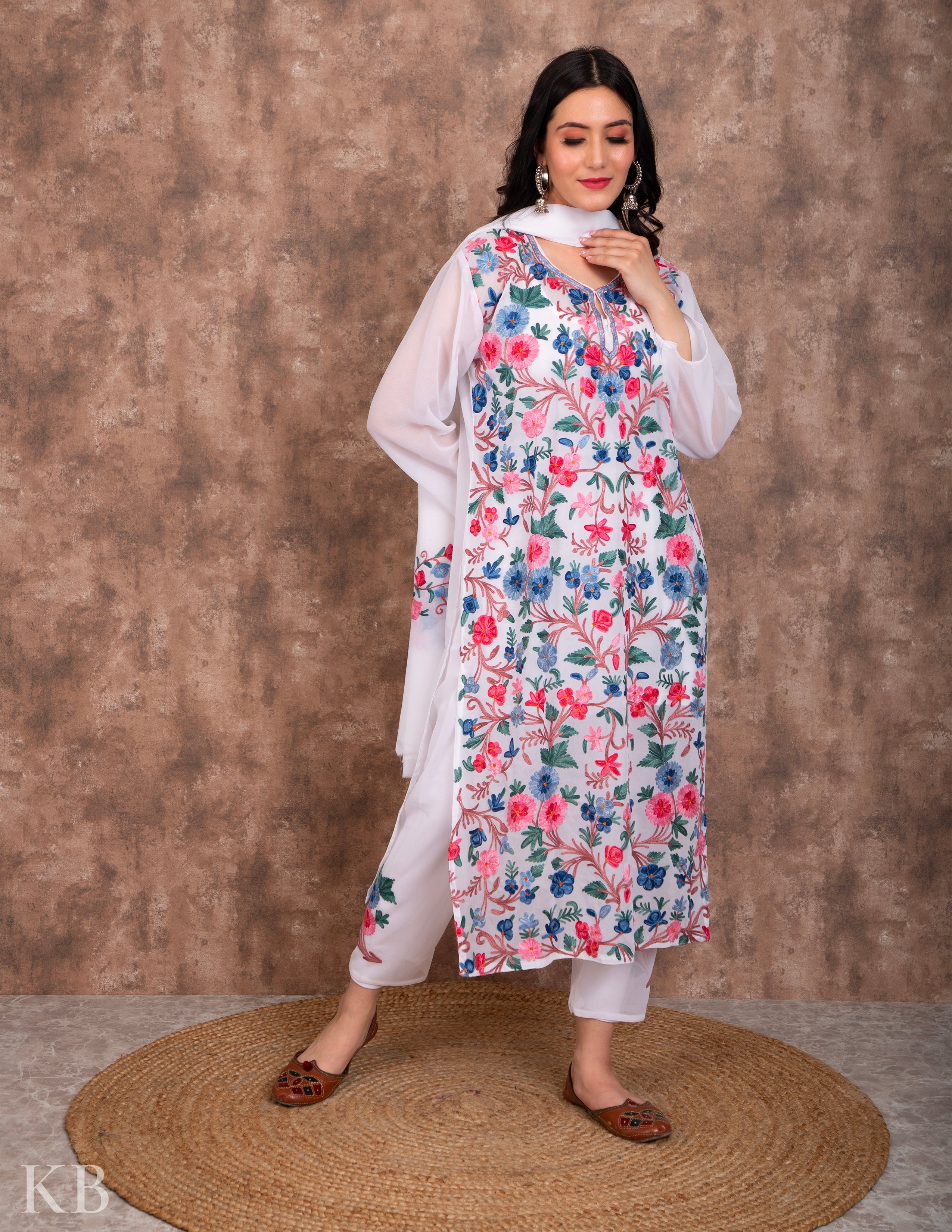 Kashmiri Embroidered Suit, Women Indian Ethnic Wear, Women Designer Salwar  Suits | eBay